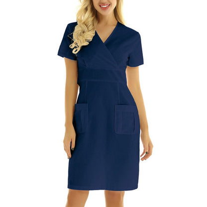 Women's Short-sleeved V-neck Nurses' Uniform Nurse Dress - Supreme scrub Boutique