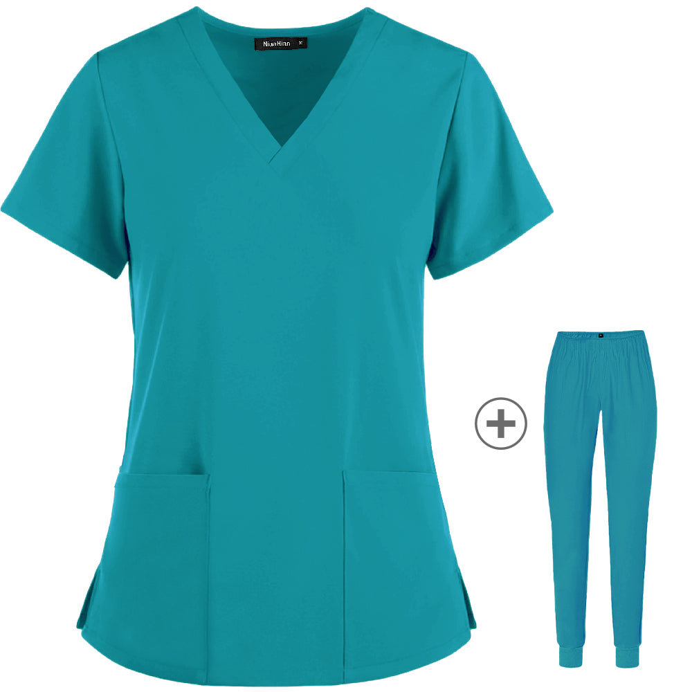 Stretch Slim Nurse Uniform Short-sleeved Summer Split Suit Overalls - Supreme scrub Boutique